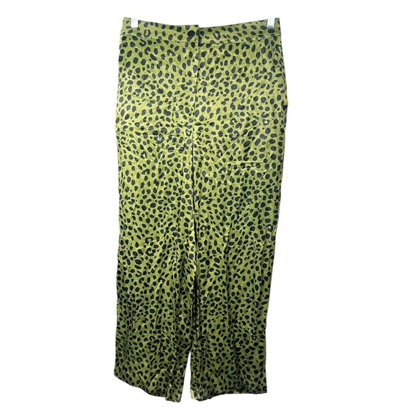 Zara Large Satin Flowy Animal Leopard Cheetah Kelly Green Wide Leg Trousers - Picture 1 of 13